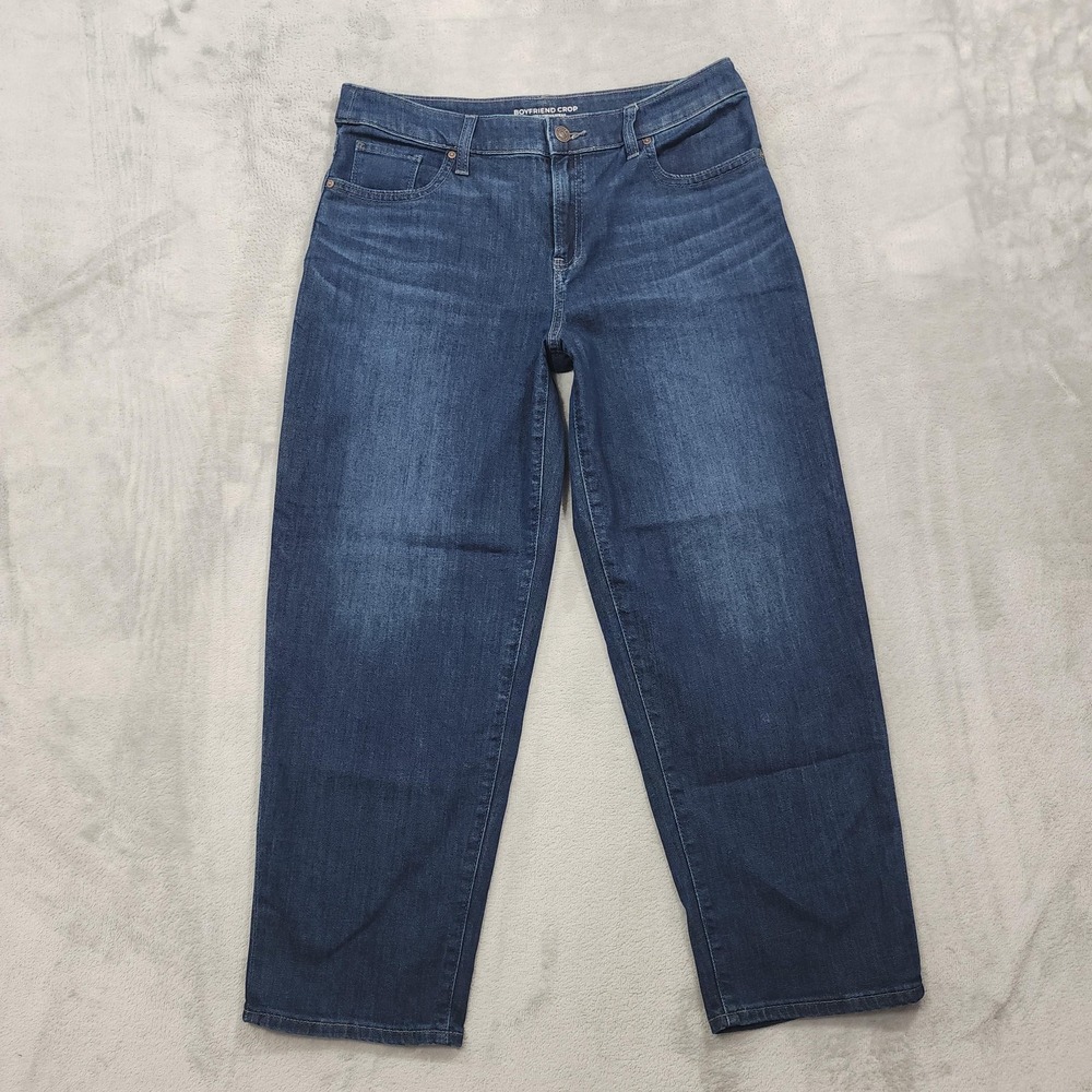 Chico's Jeans Womens 0.5 S/6 Blue Mid Rise Boyfriend Crop Relaxed Stretch Denim